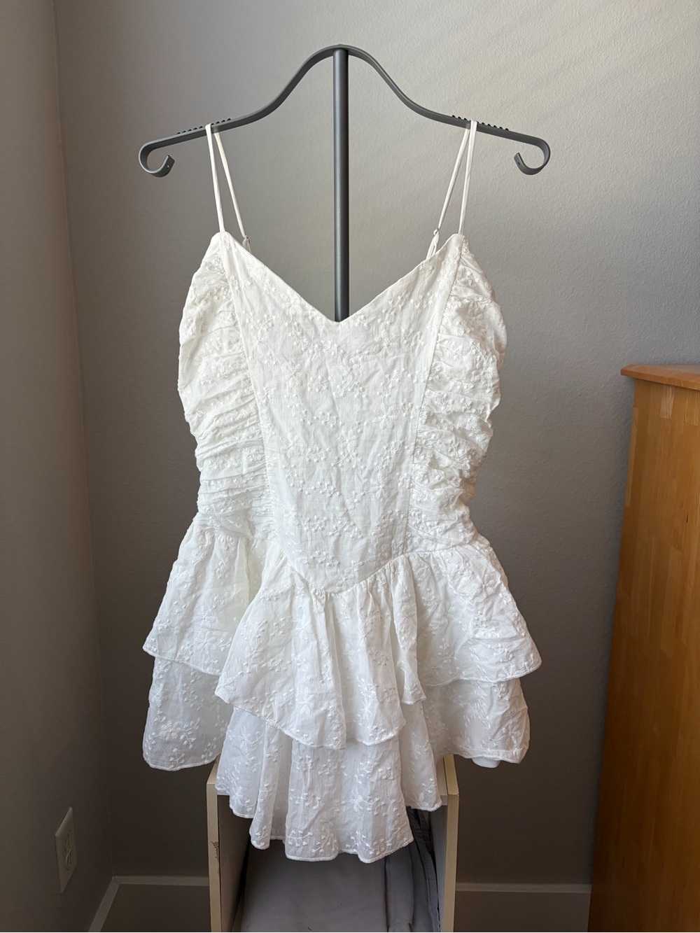 Lovely Day White Spaghetti Strap Ruffle Lace Mini Dress
